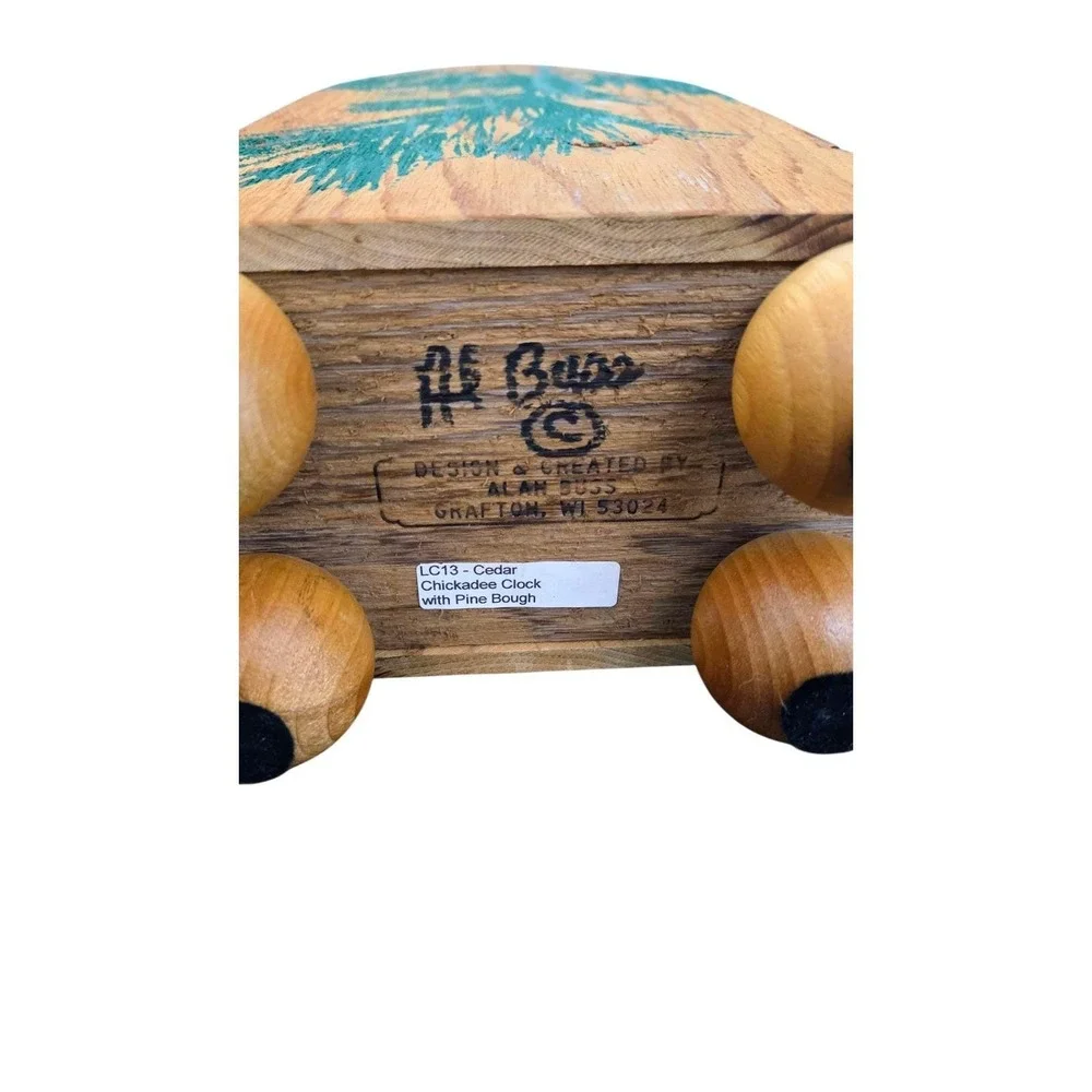 Wooden Clock Handcrafted Alan Buss Chickadee‎ Pine Bough Handcrafted Handpainted